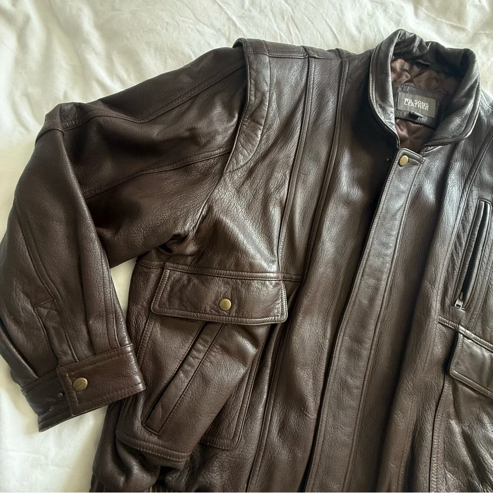 Vintage Wilsons Leather Men’s Bomber Jacket Brown Flight Oversized Jacket XXL - Picture 7 of 15